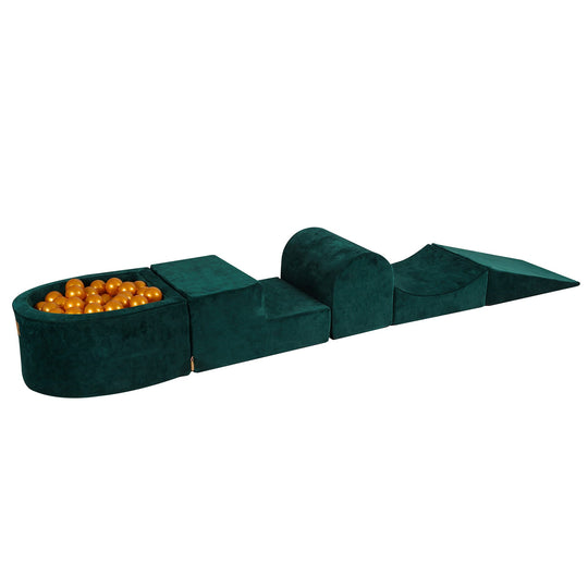 Velvet Dark Green Foam Play Set with Small Ball Pit With 100 Balls