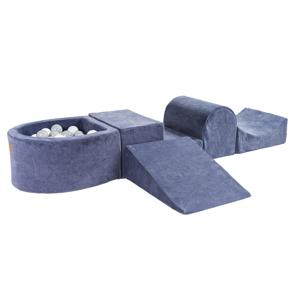 Velvet Blue-Gray Foam Play Set with Small Ball Pit With 100 Balls