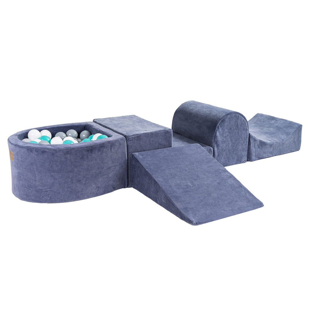 Velvet Blue-Gray Foam Play Set with Small Ball Pit With 100 Balls