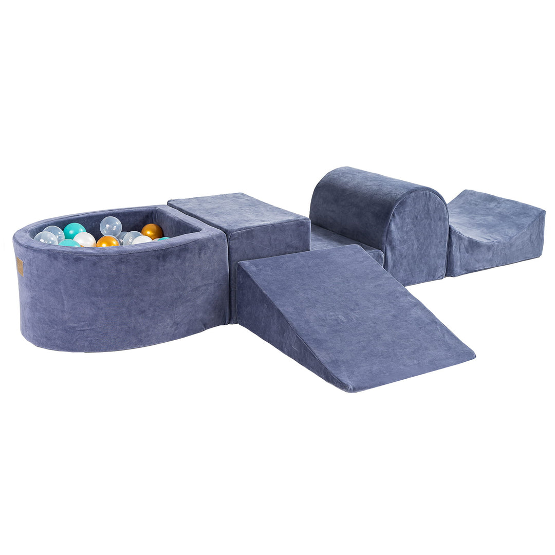 Velvet Blue-Gray Foam Play Set with Small Ball Pit With 100 Balls