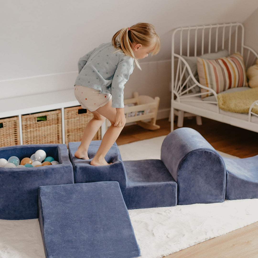Velvet Blue-Gray Foam Play Set with Small Ball Pit With 100 Balls
