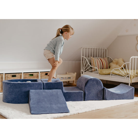 Velvet Blue-Gray Foam Play Set with Small Ball Pit With 100 Balls