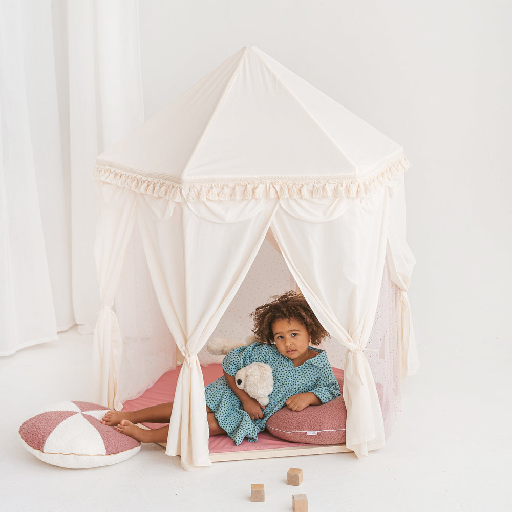 Boho Indoor Playhouse Tent in Pavilion Shape including Pink Floor Mat