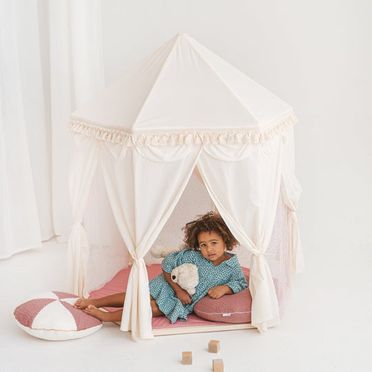 Boho Indoor Playhouse Tent in Pavilion Shape including Pink Floor Mat