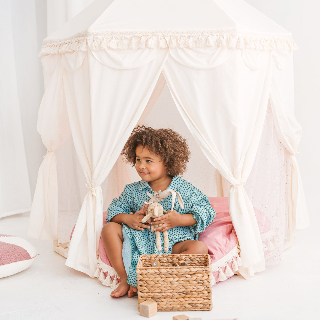 Boho Indoor Playhouse Tent in Pavilion Shape including Pink Floor Mat
