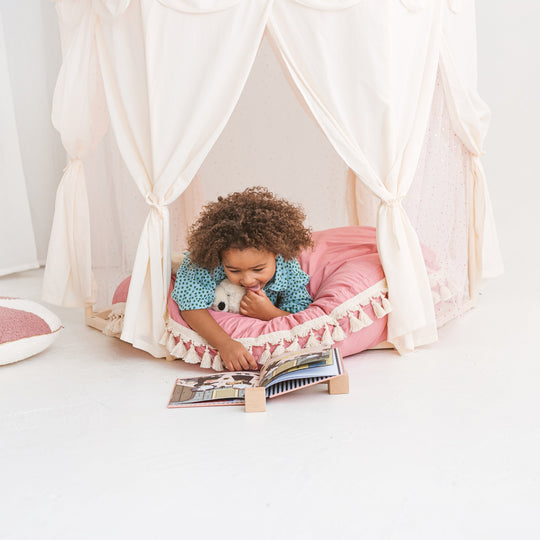 Boho Indoor Playhouse Tent in Pavilion Shape including Pink Floor Mat