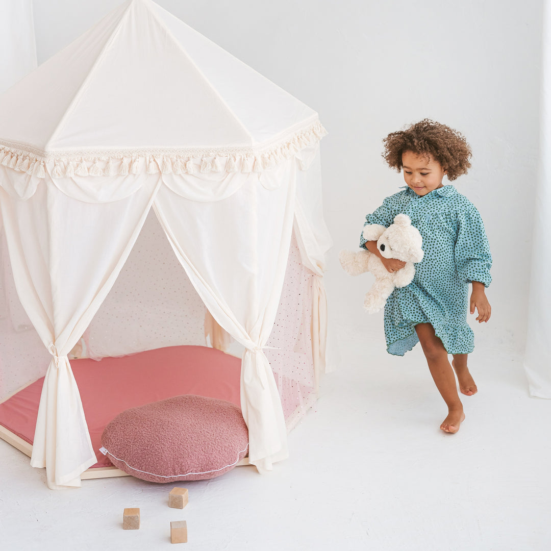 Boho Indoor Playhouse Tent in Pavilion Shape including Pink Floor Mat