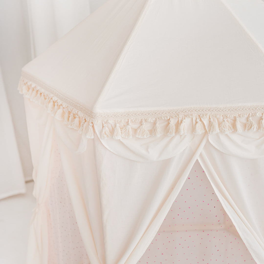 Boho Indoor Playhouse Tent in Pavilion Shape including Pink Floor Mat