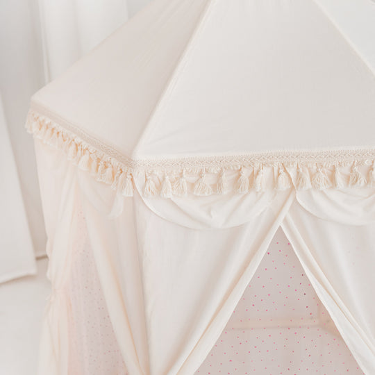 Boho Indoor Playhouse Tent in Pavilion Shape including Pink Floor Mat