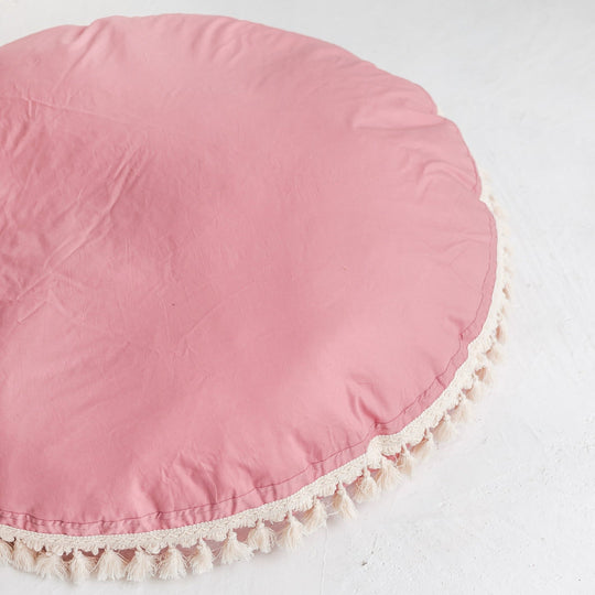 Large Floor Cushion With Tassels in Rose