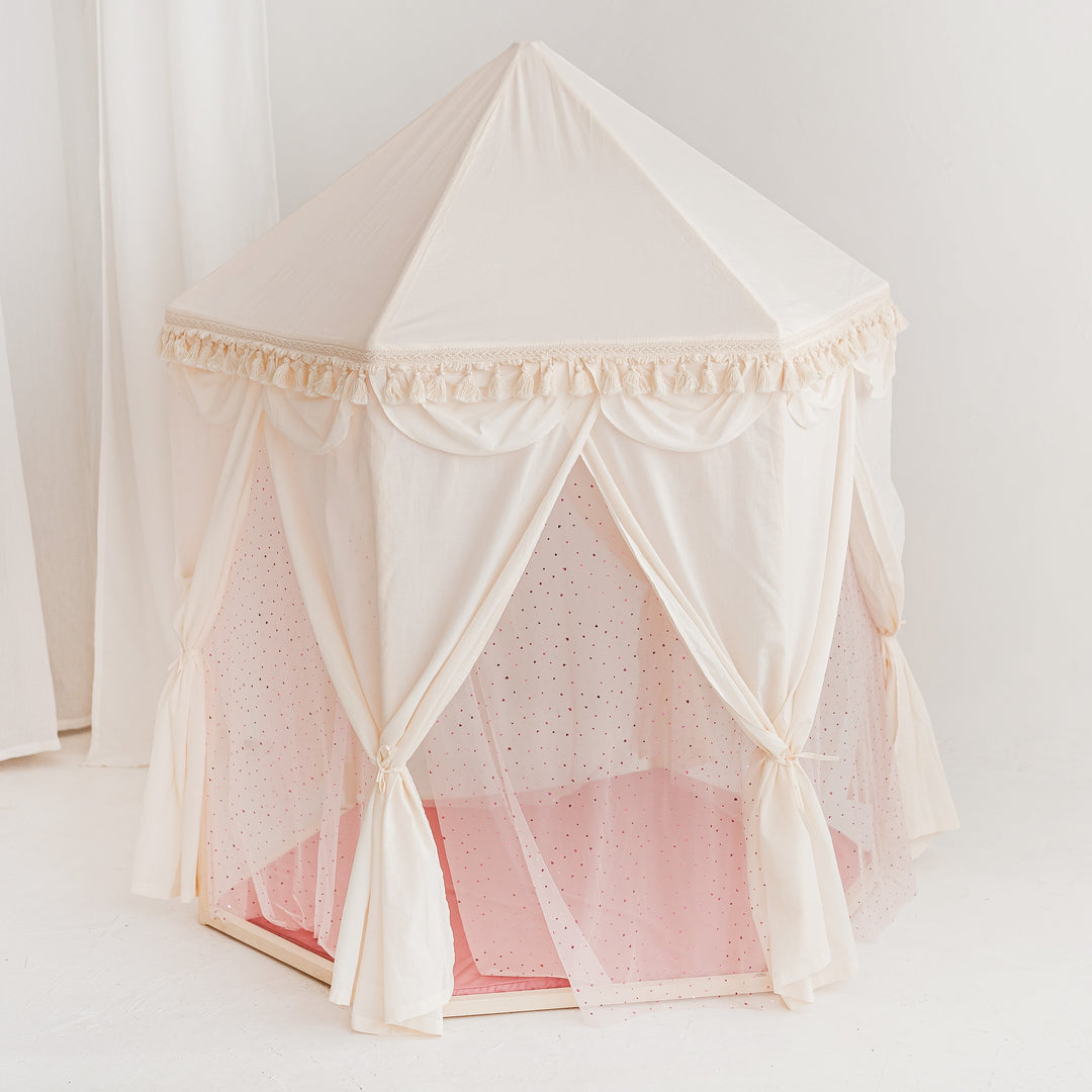 Boho Indoor Playhouse Tent in Pavilion Shape including Pink Floor Mat