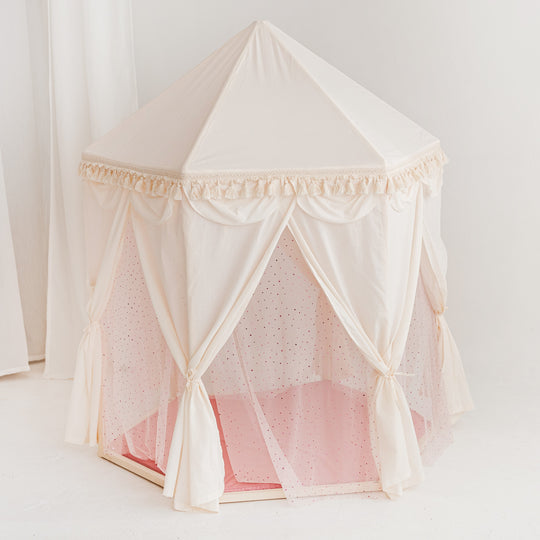 Boho Indoor Playhouse Tent in Pavilion Shape including Pink Floor Mat