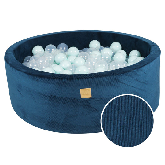 Velvet Corduroy Sea Blue Round Ball Pit