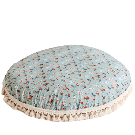 Large Floor Pillow in Mint and Floral Pattern