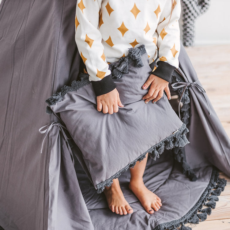 Grey Teepee for Kids With Tassel Decor