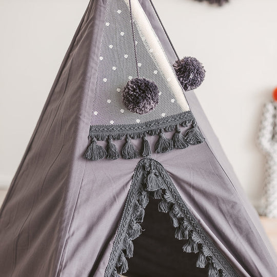 Grey Teepee for Kids With Tassel Decor