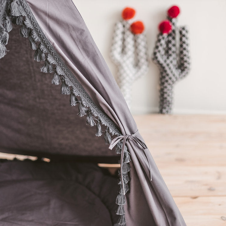 Grey Teepee for Kids With Tassel Decor