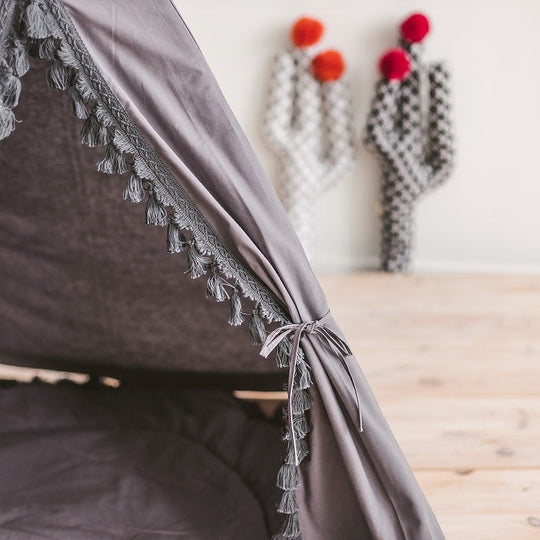 Grey Teepee for Kids With Tassel Decor
