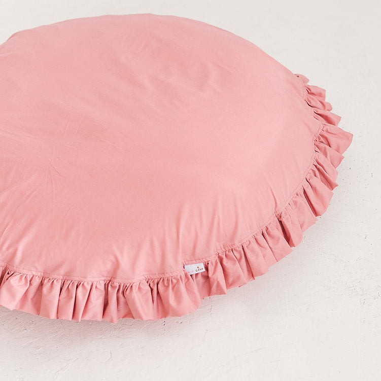 Large Floor Cushion With Ruffled Edges in Pink