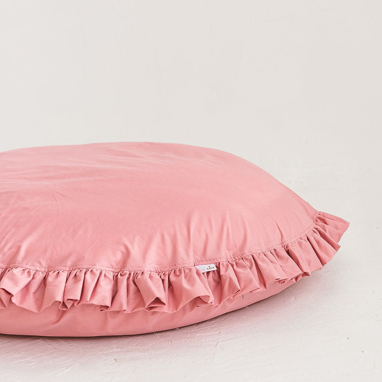 Large Floor Cushion With Ruffled Edges in Pink