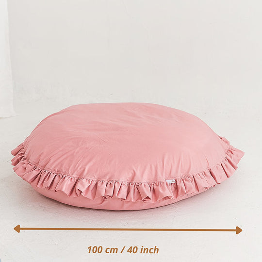 Large Floor Cushion With Ruffled Edges in Pink