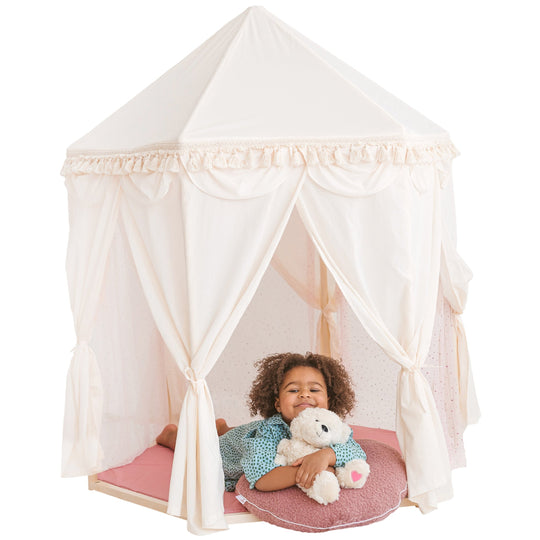 Boho Indoor Playhouse Tent in Pavilion Shape including Pink Floor Mat