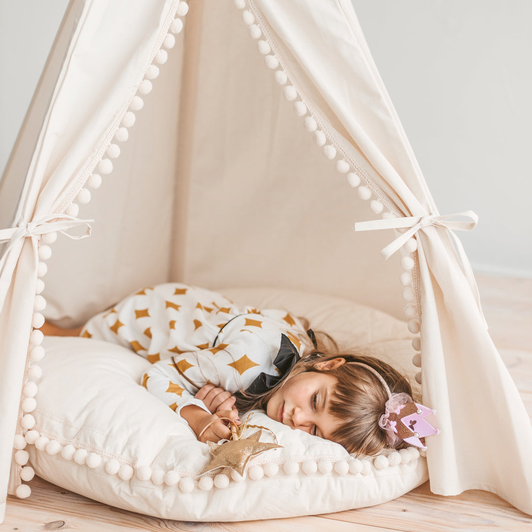 Large Floor Cushion With Pom Poms