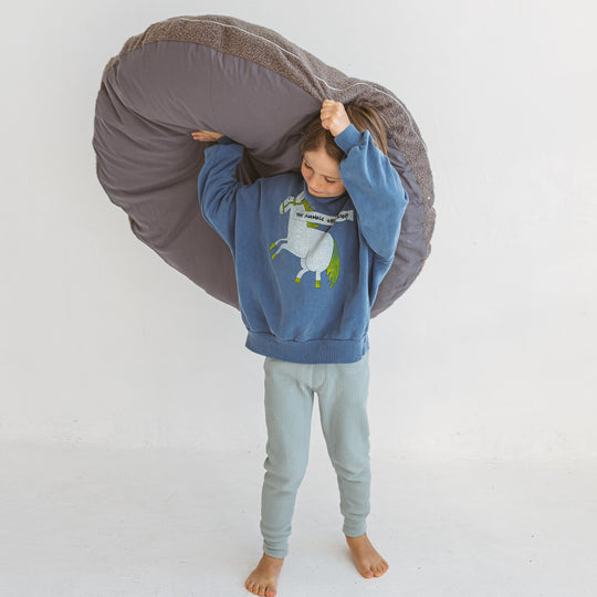 Boucle Fabric Kids Floor Cushion in Grey